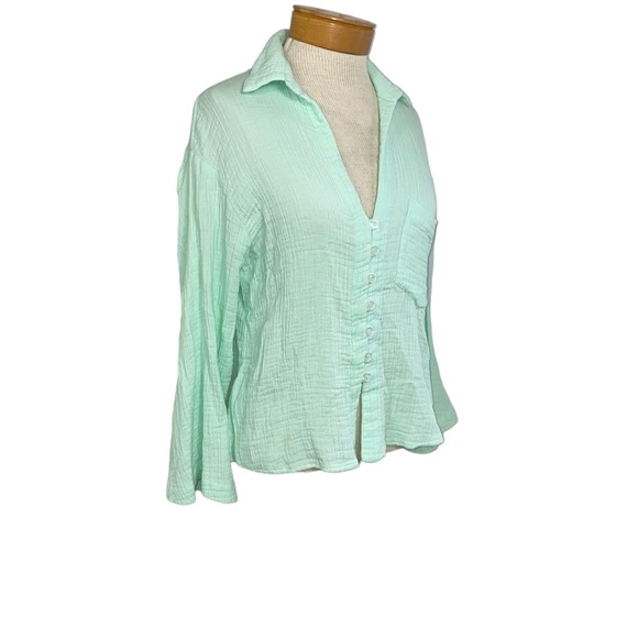 ELLEJAY Blake Blouse Mint Green Cotton Relaxed Fit XS MSRP $138 - Picture 9 of 11